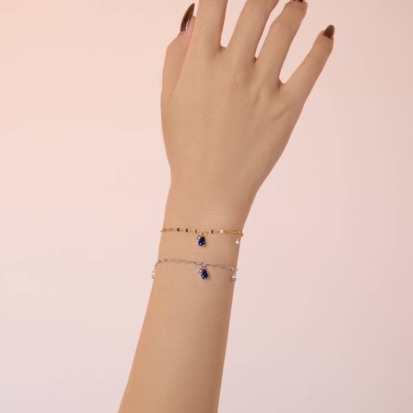 Bracelet Lonceen en argent 925 plaqué 18 carats avec pierre de zircon bleu pour femme