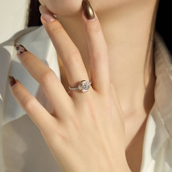 Bague Lonceen en argent 925 plaqué or 18 carats avec zircon rose et blanc pour femme