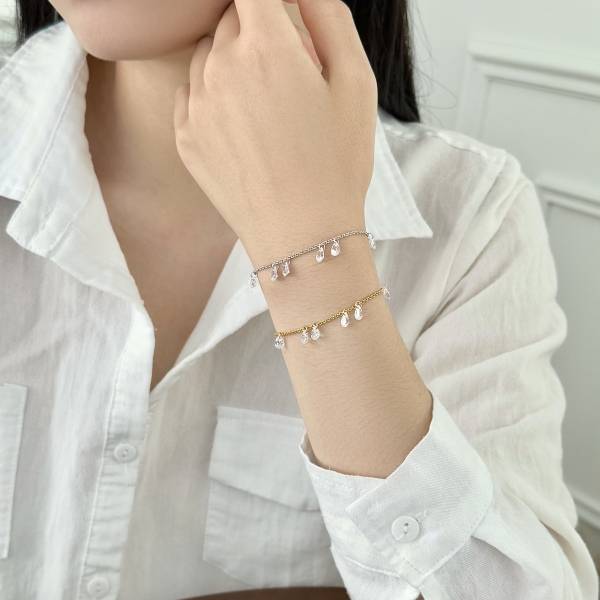 Ensemble de bracelets superposés Lonceen en argent 925 plaqué 18 carats avec zircon 5A en forme de larme pour femme