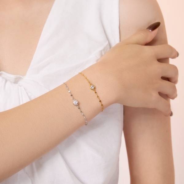 Bracelet Lonceen en argent 925 plaqué 18 carats avec zircon solitaire et plusieurs rangs pour femme