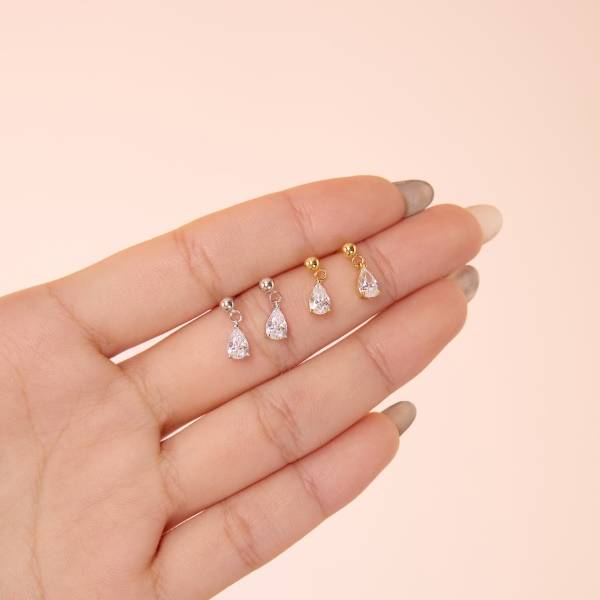 Ensemble de boucles d'oreilles à clous en argent 925 plaqué or 18 carats et zircon en forme de larme Lonceen