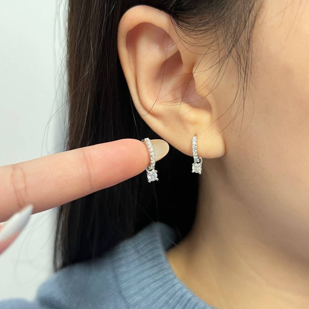 Boucles d'oreilles créoles double cercle en argent 925 et moissanite
