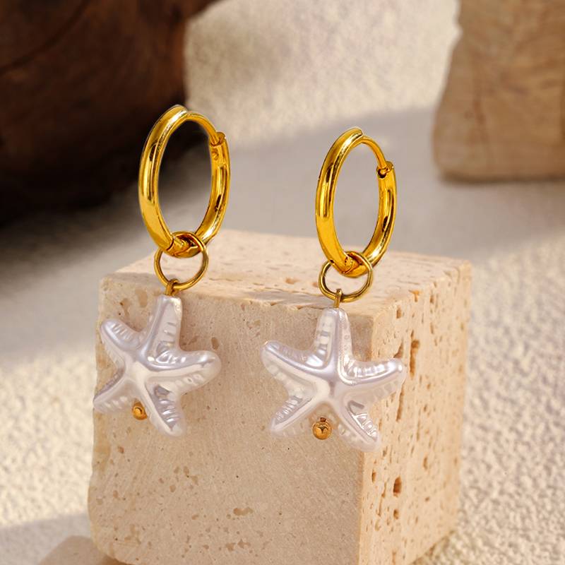 Gold Stainless Steel Starfish Earrings for Women by Lonceen
