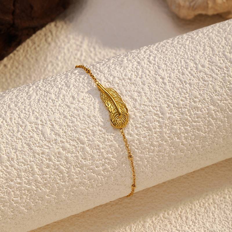 Gold Stainless Steel Feather Bracelet Minimalist Chain
