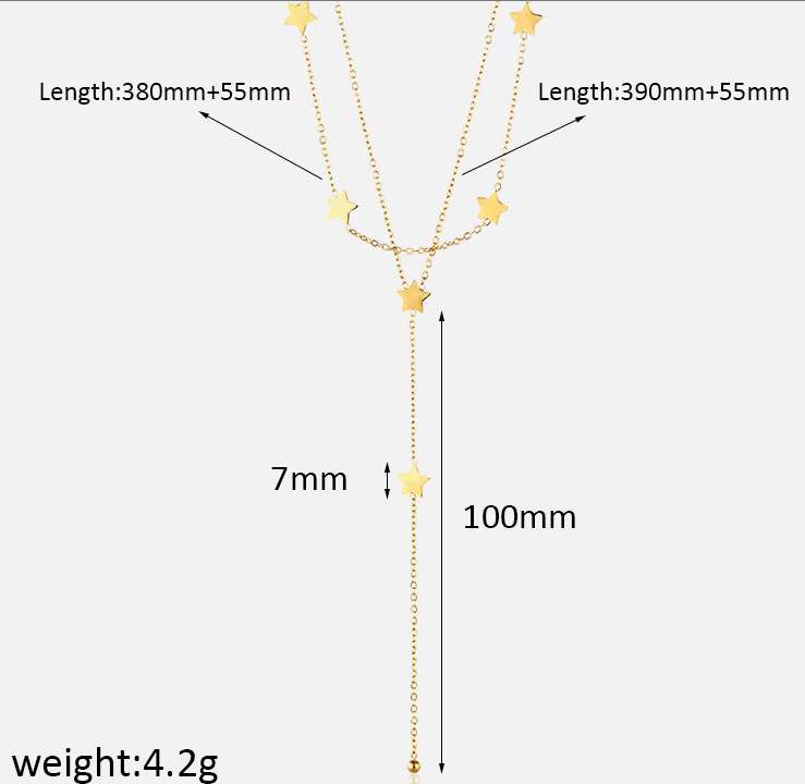 Gold Stainless Steel Dangling Star Necklace