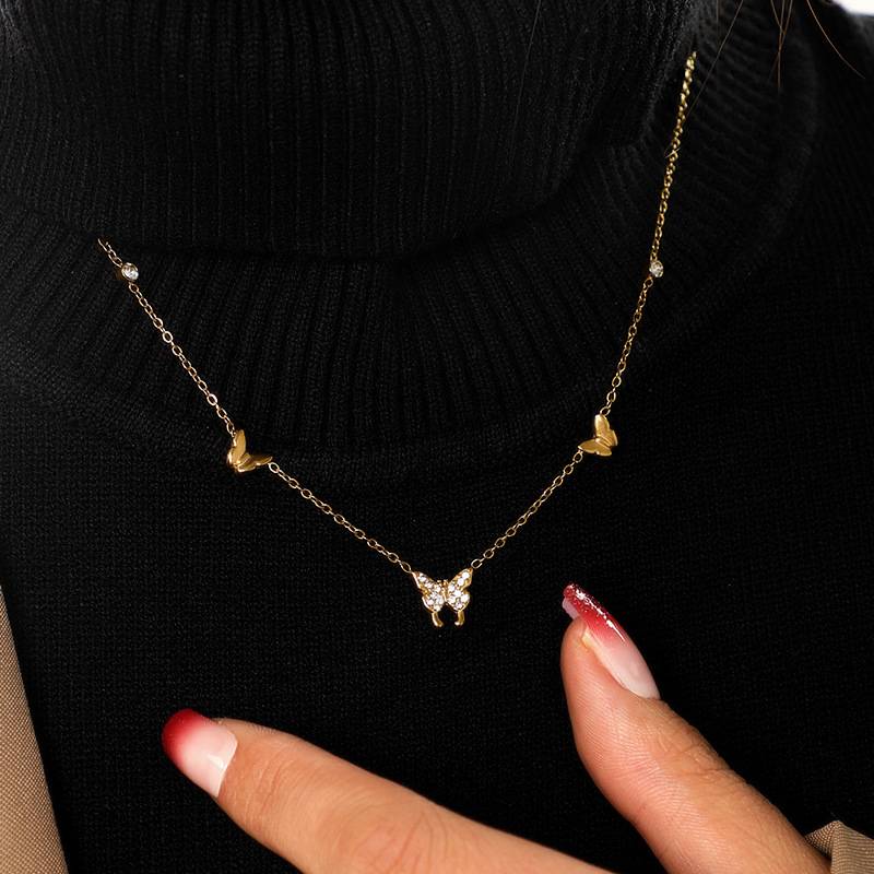 Gold Stainless Steel Butterfly Necklace