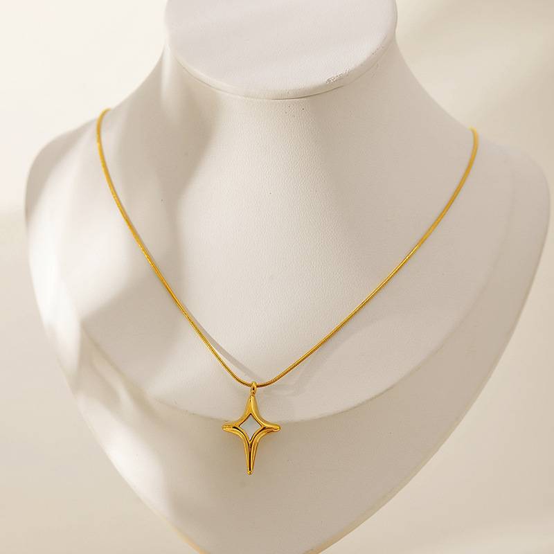 Gold Geometric Cross Star Stainless Steel Necklace for Women