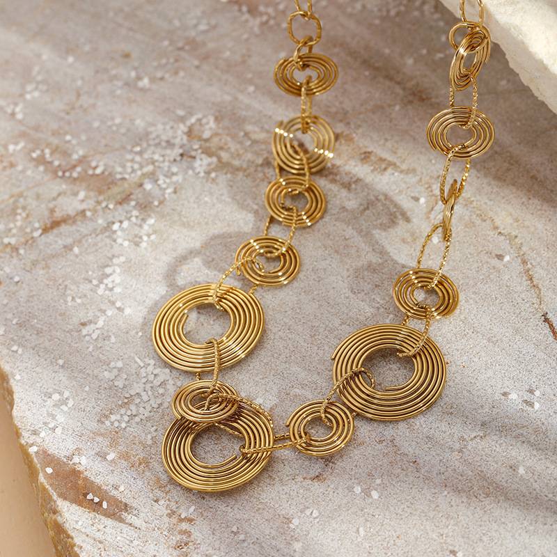Gold Stainless Steel Circle Necklace for Women