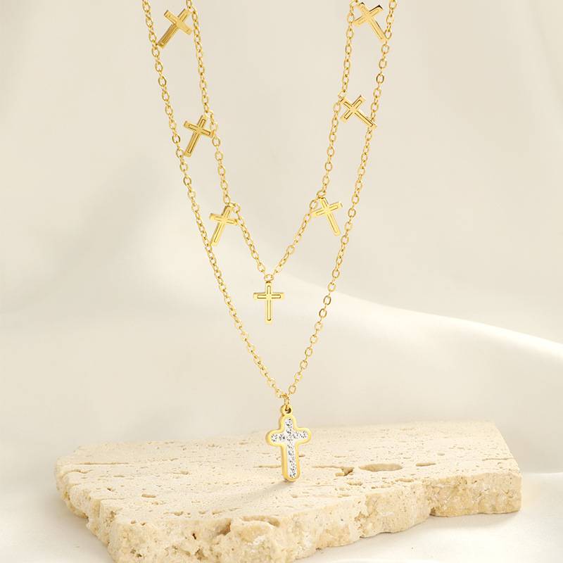 Gold Layered Cross Pendant Stainless Steel Necklace