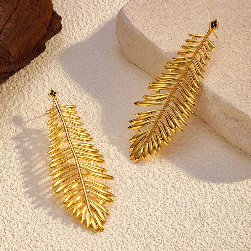 Gold Leaf Nature Inspired Stainless Steel Earring