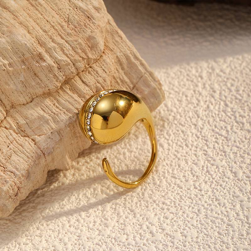 Bague ajustable en acier inoxydable doré pour femme