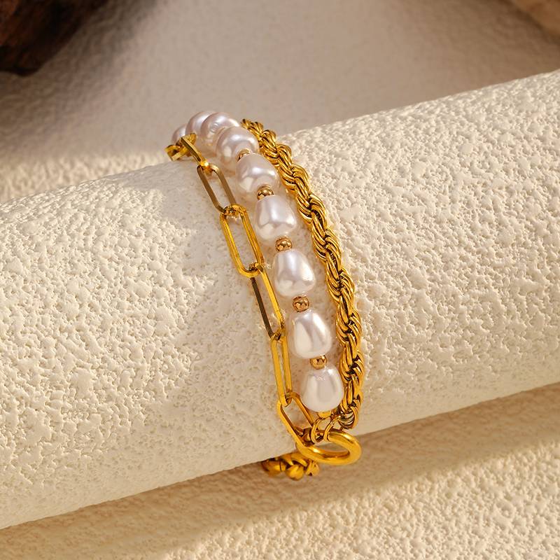 Luxury Gold Stainless Steel Bracelet With Pearl for Women