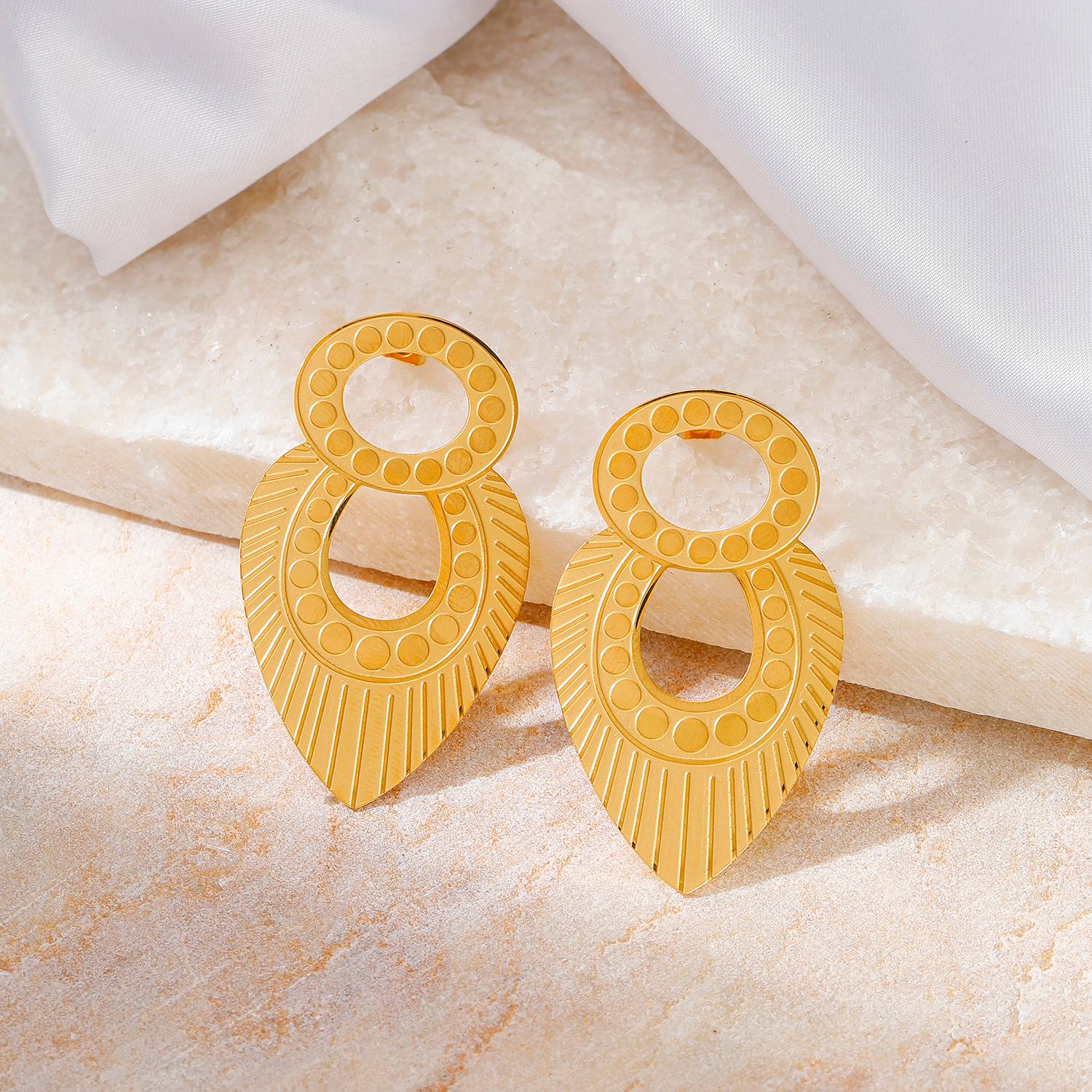 Lonceen Gold Plated Stainless Steel Sunburst Drop Earrings – Retro Tribal Jewelry