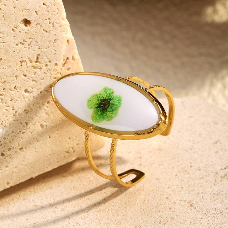 Bague ajustable en acier inoxydable à motif floral pour femme par Lonceen