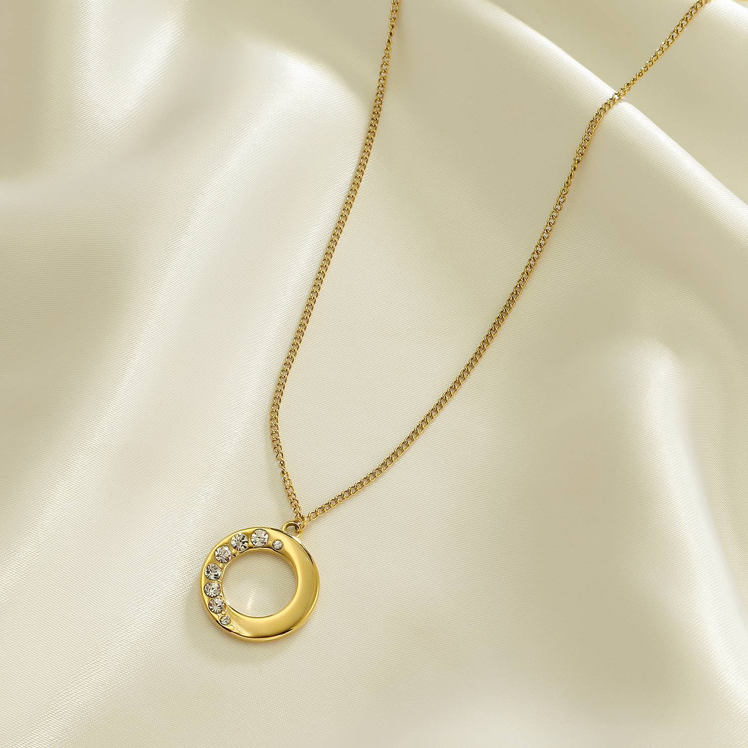 Lonceen Gold Plated Stainless Steel Circle Crystal Pendant Necklace – Minimalist Modern Jewelry
