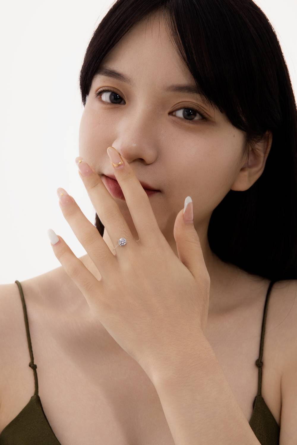 Bague halo flocon de neige en argent 925 avec moissanite brillante