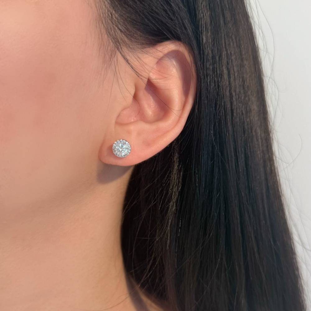 Dainty 925 Silver Moissanite Round Halo Stud Earrings