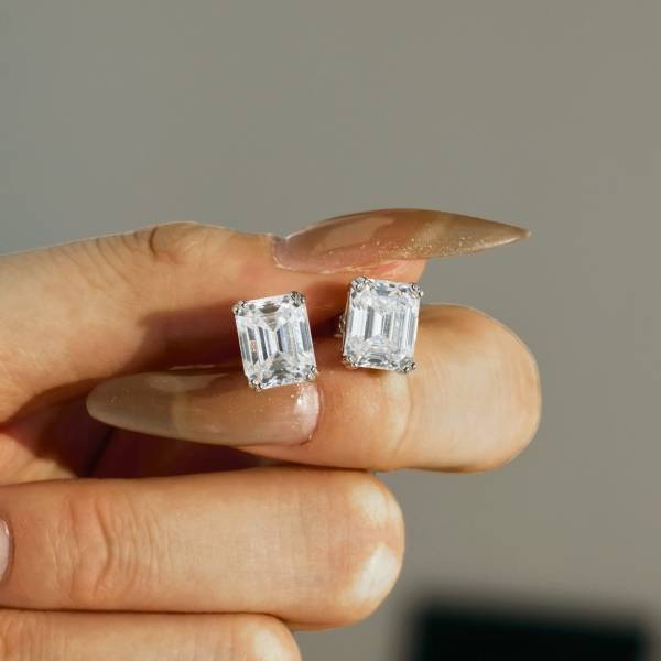 Boucles d'oreilles de luxe en argent 925 Moissanite, rectangulaire et taille émeraude