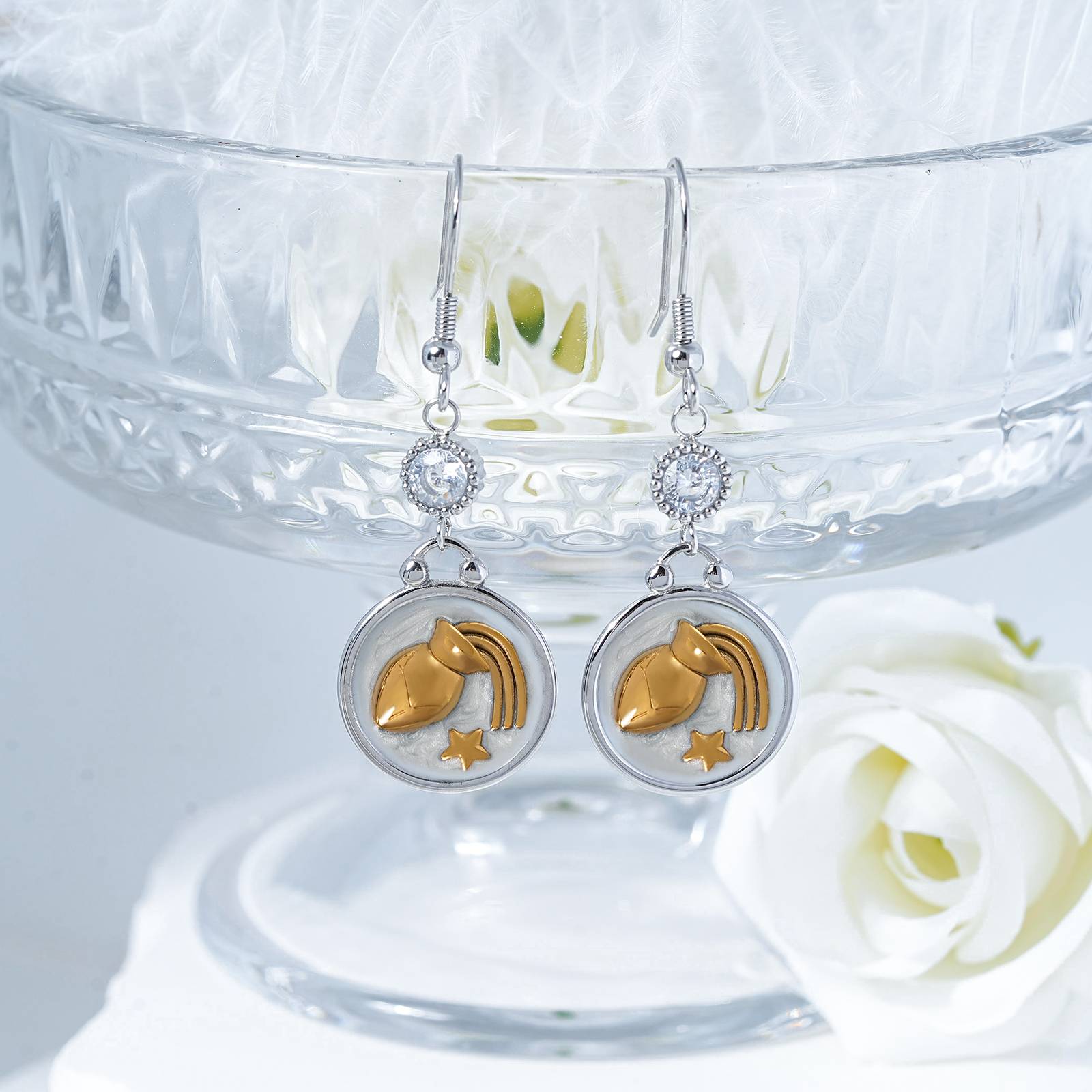 Boucles d'oreilles Lonceen Aquarius en acier inoxydable avec perle