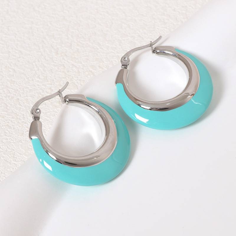 Boucles d'oreilles Lonceen en acier inoxydable Tiffany Blue Hoop
