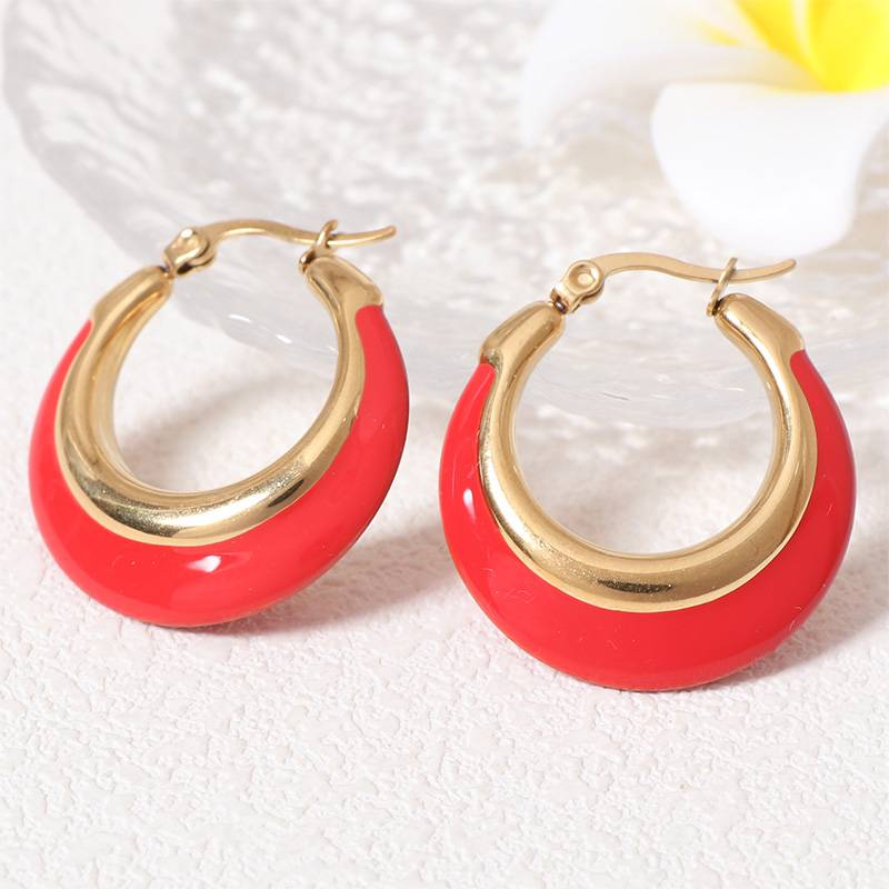 Boucles d'oreilles Lonceen en acier inoxydable, cerceau rouge de chine