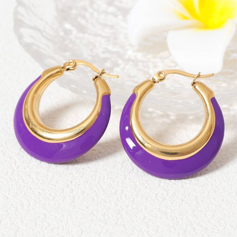 Boucles d'oreilles créoles Lonceen en acier inoxydable violet 268C