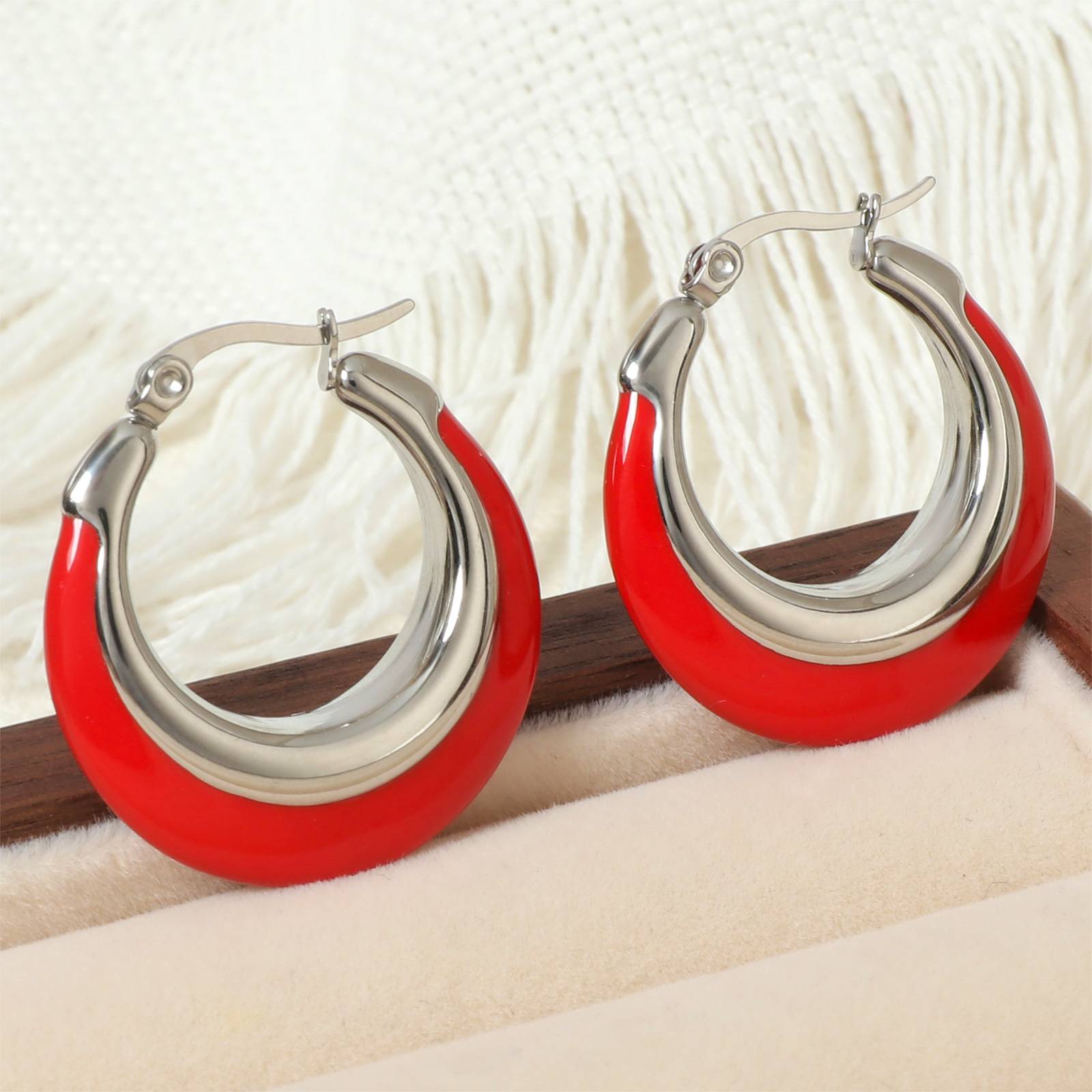 Boucles d'oreilles Lonceen en acier inoxydable rouge chinois pour femmes
