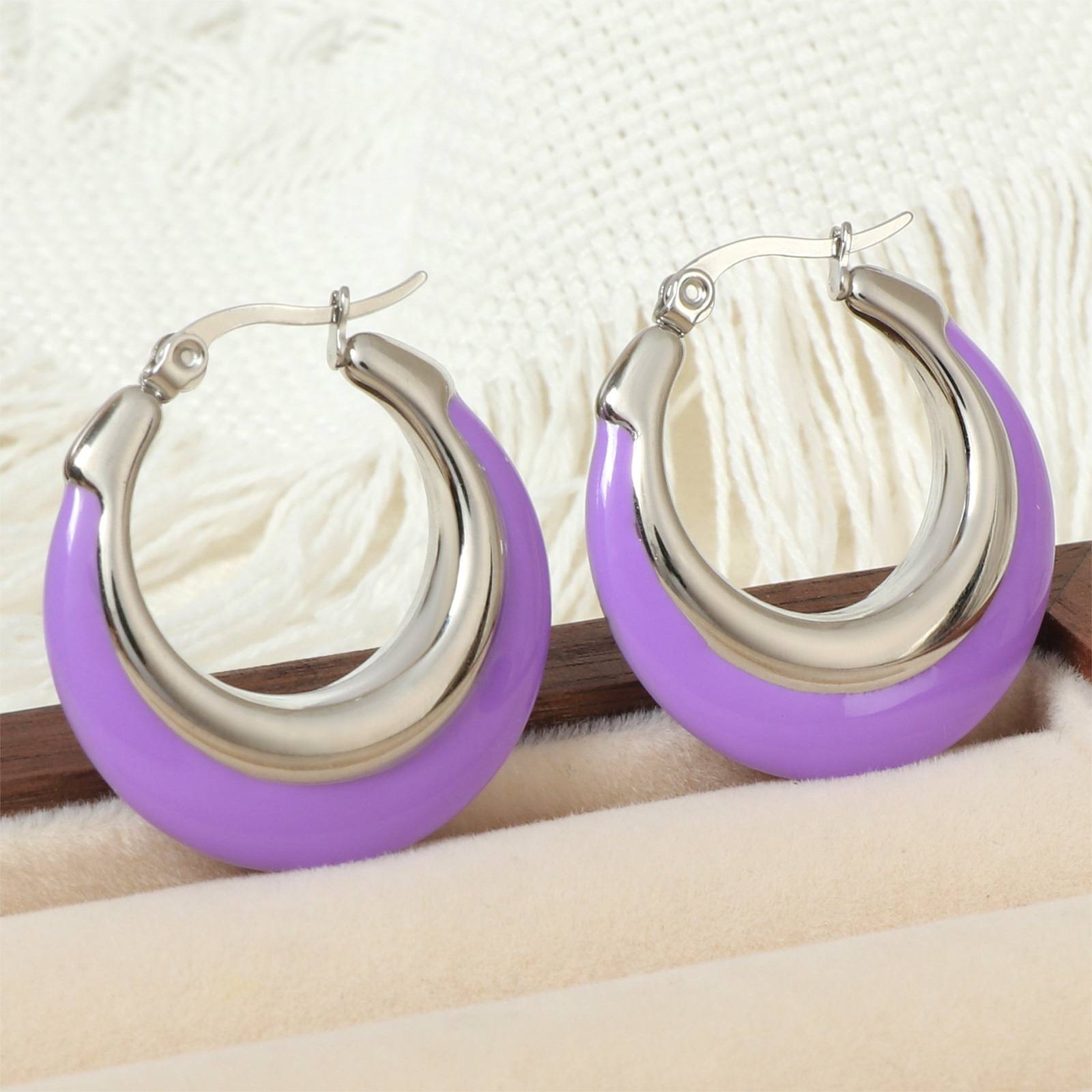 Boucles d'oreilles Lonceen en acier inoxydable violet clair pour femmes