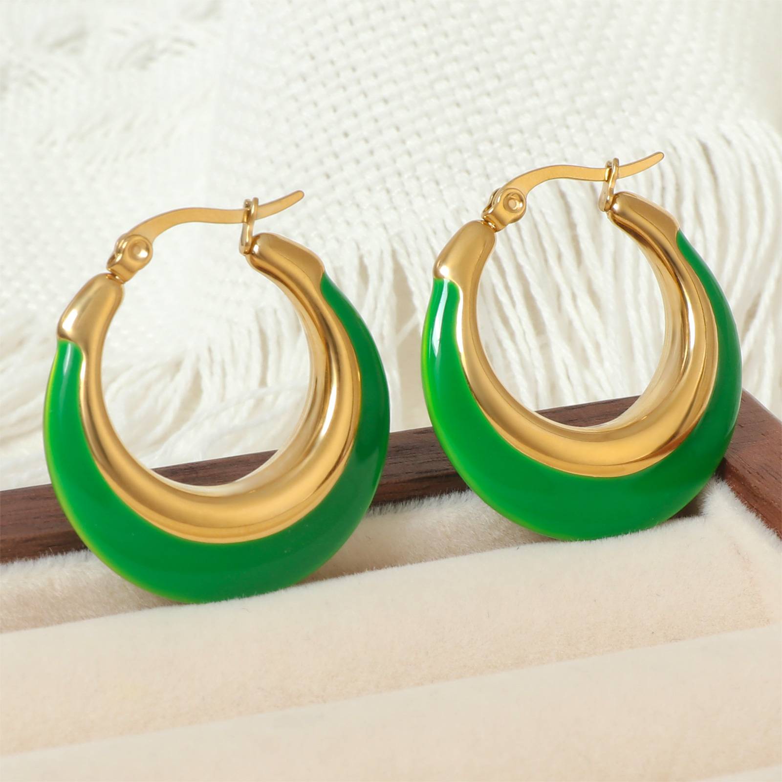 Boucles d'oreilles Lonceen en acier inoxydable vert pour femmes