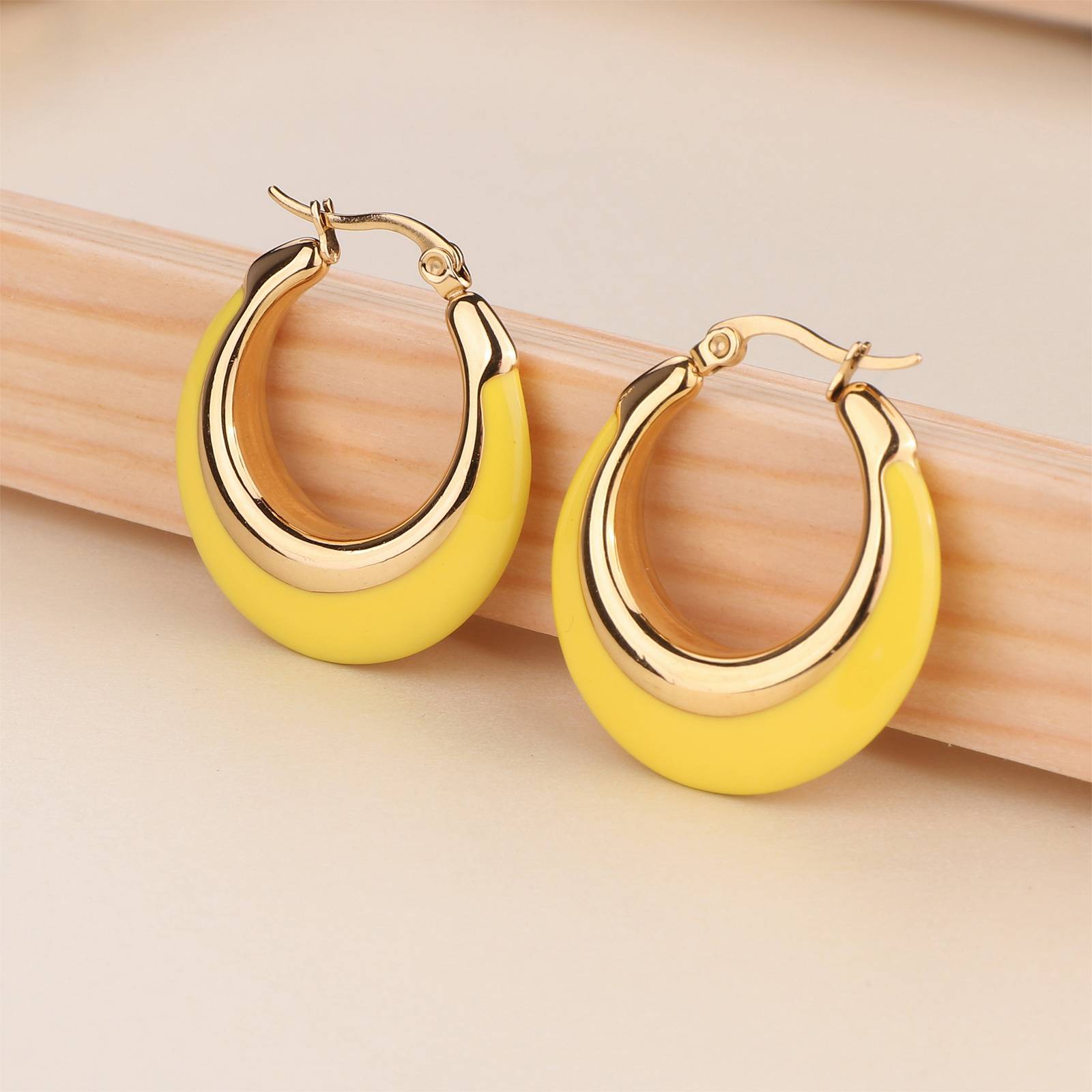 Boucles d'oreilles Lonceen en acier inoxydable jaune pour femmes
