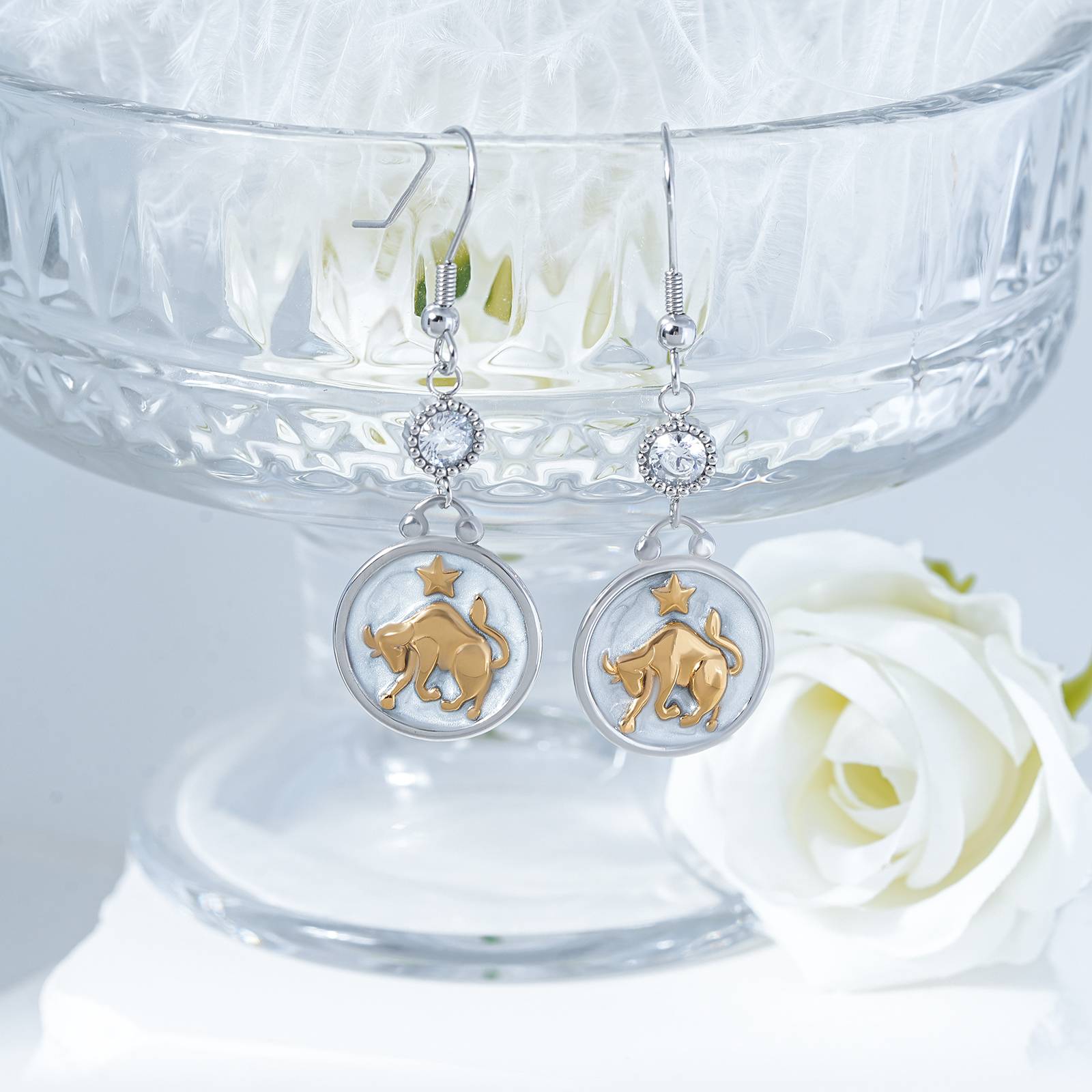 Boucles d'oreilles Lonceen en acier inoxydable avec perle en zircon cubique