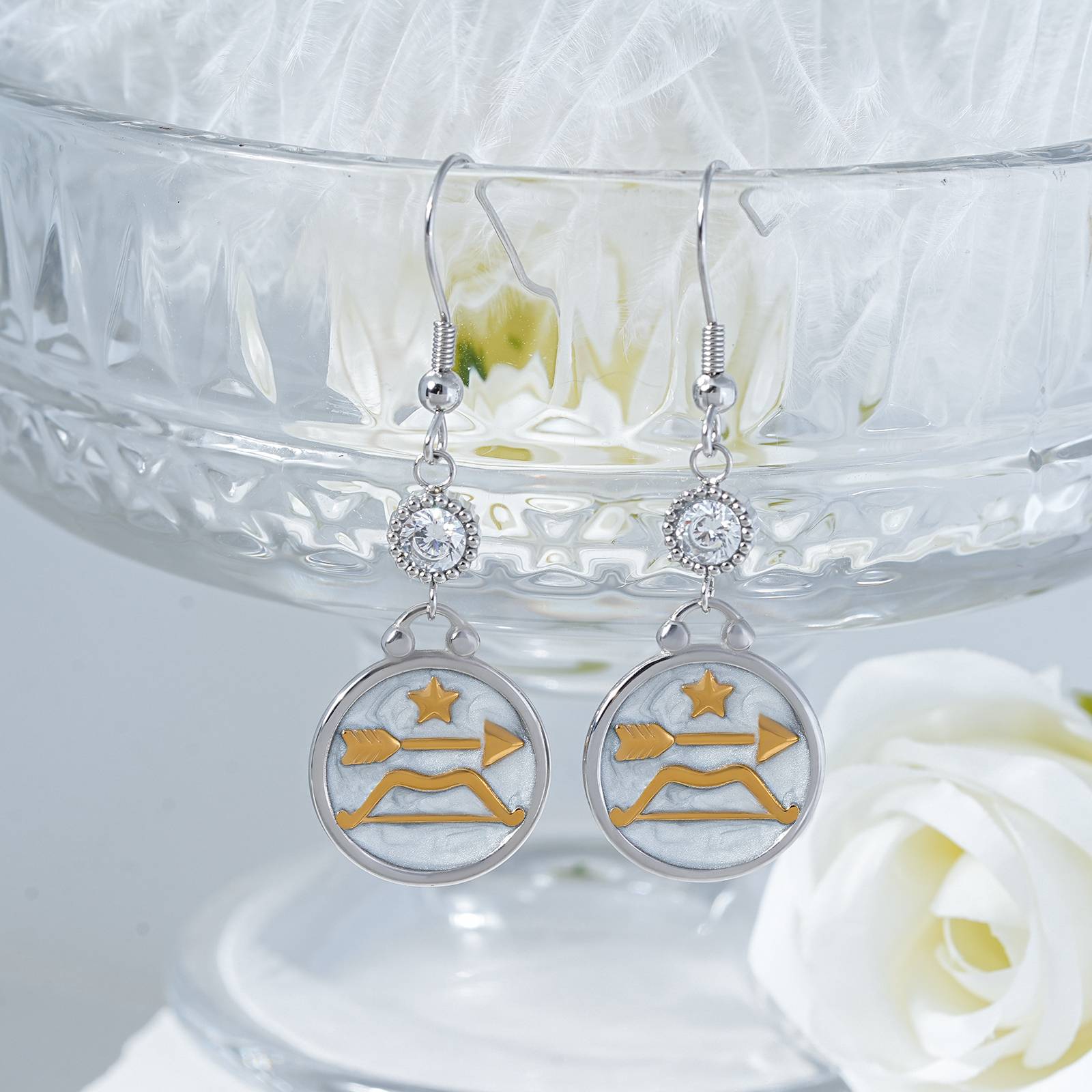 Boucles d'oreilles Lonceen en acier inoxydable avec perle de zirconium