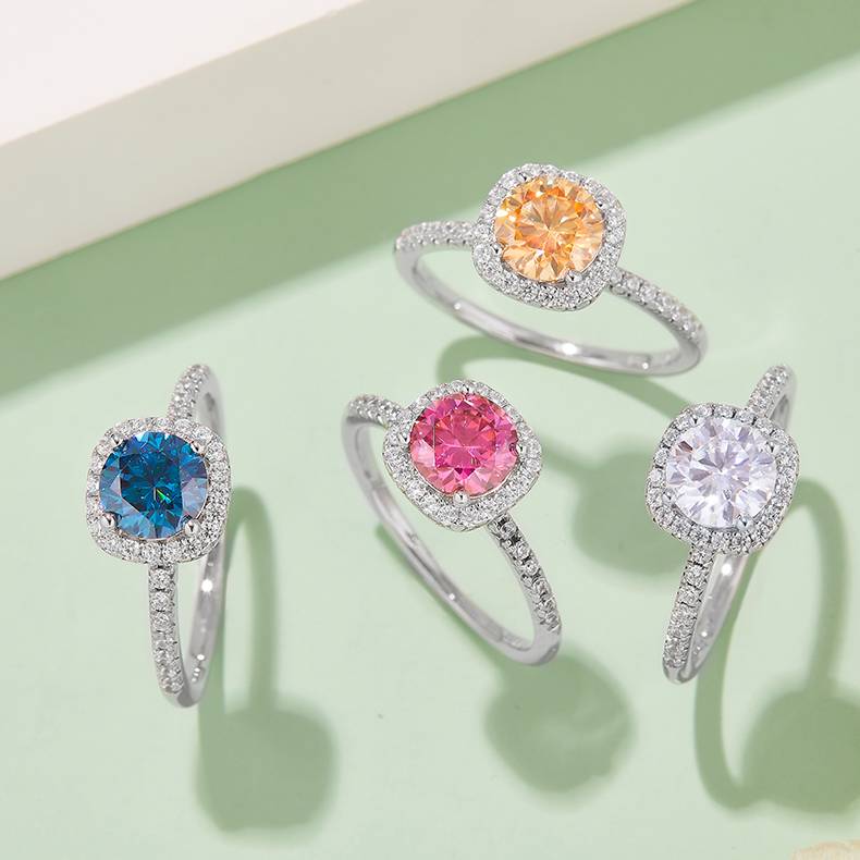 Lonceen Classic Cushion Halo Lab Grown Diamond Ring 925 Sterling Silver Wholesale Wedding Ring