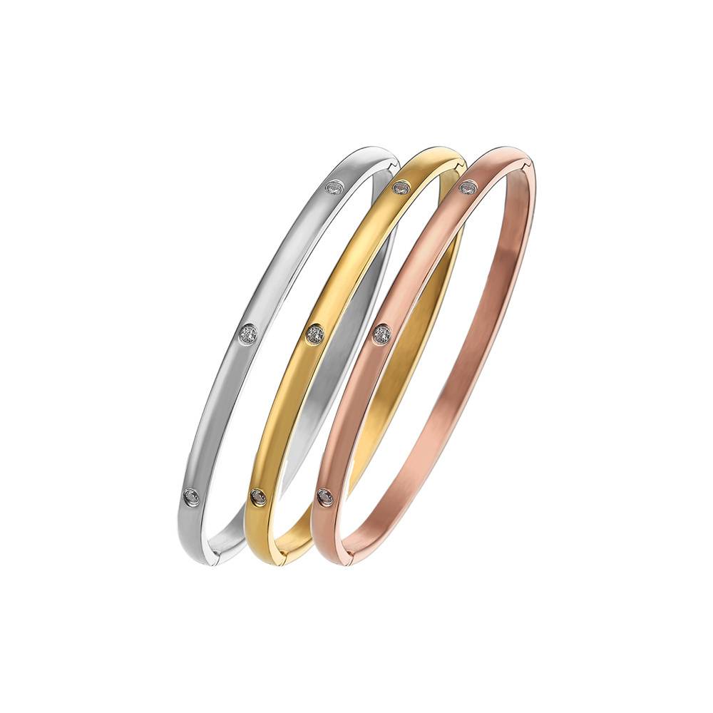 Explore the elegance of stainless steel bracelets in three stunning colors.