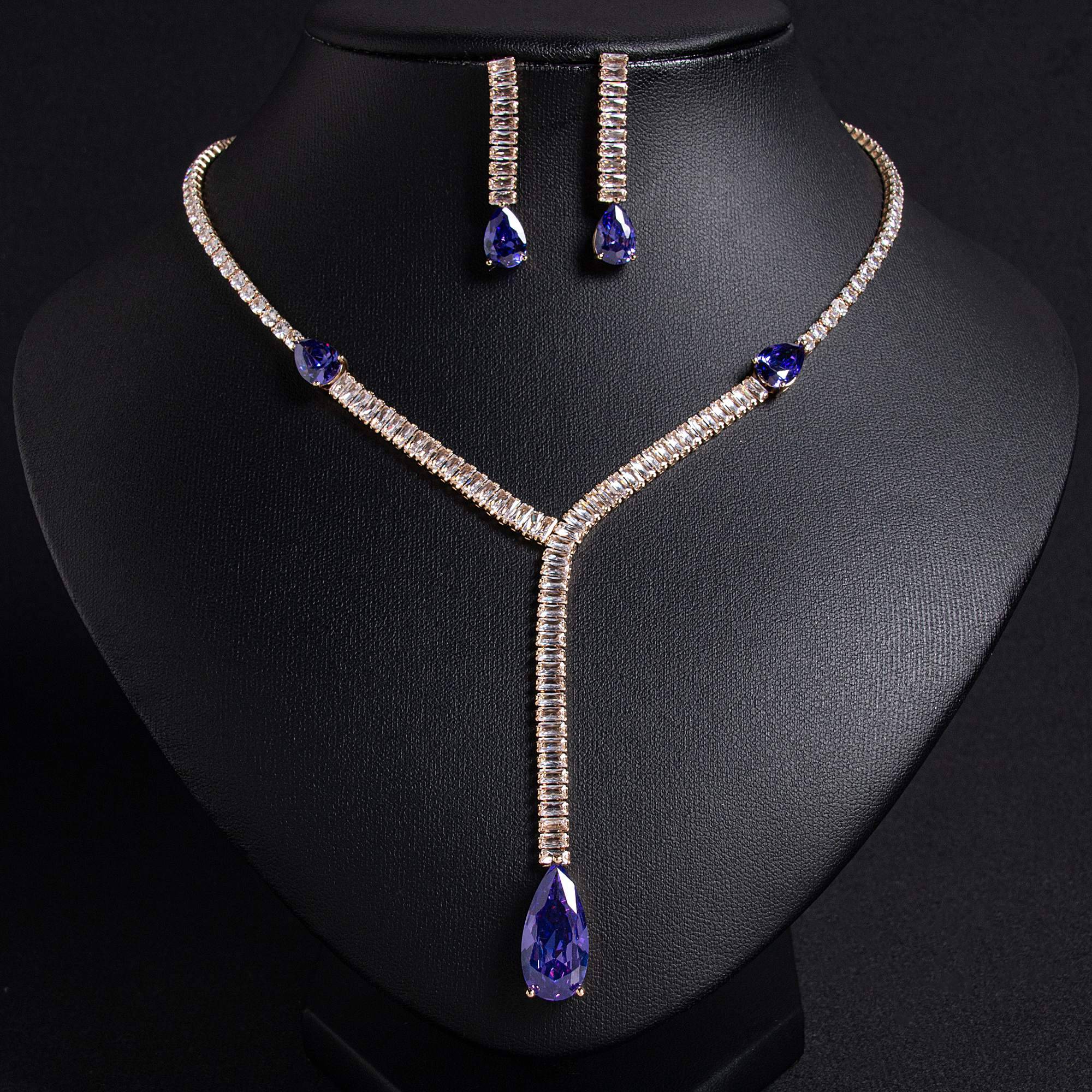 Wedding Jewelry Sets for Brides 18k Gold Y Shaped Teardrop Zircon