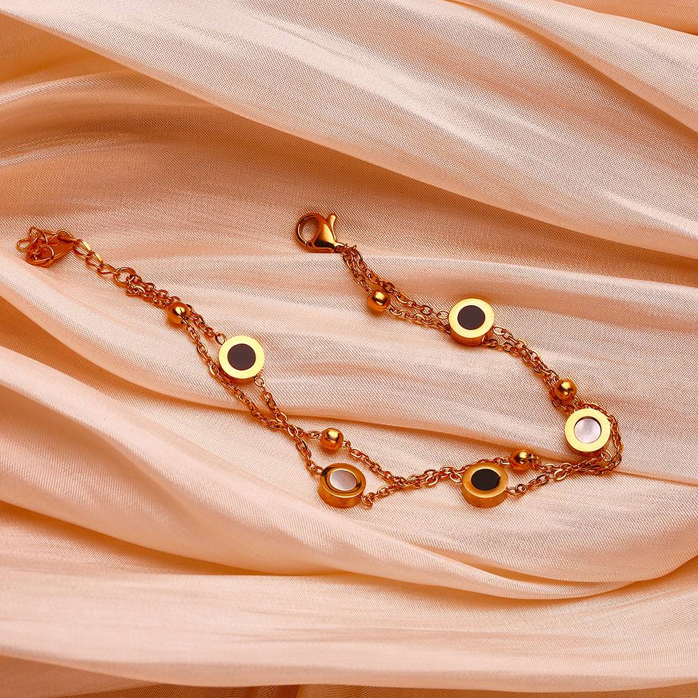 Lonceen Double-Layer Color-Stone Bracelet – Gold/Silver Tone