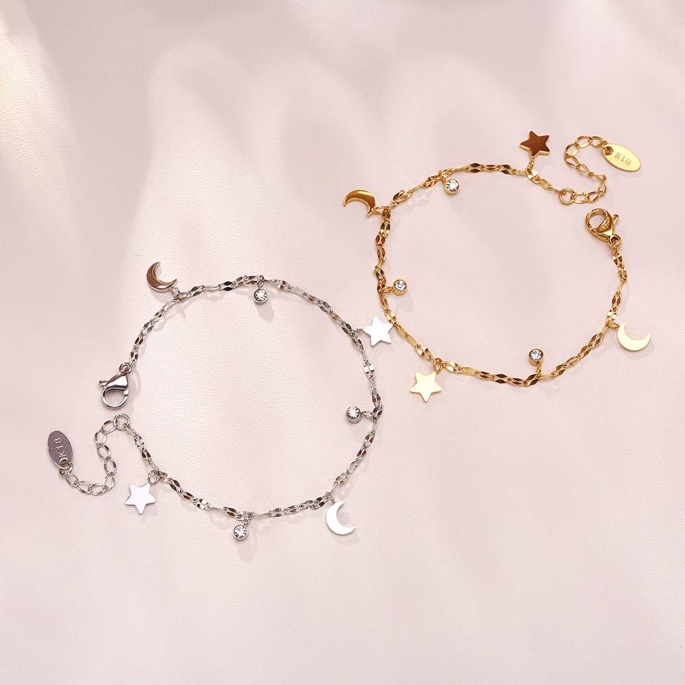 Lonceen Dainty Star & Moon Bracelet – Gold/Silver