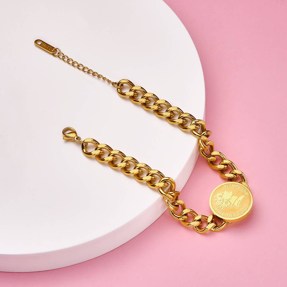 Fashion DIY Gold Cuban Charm Bracelet, Stainless Steel, Unisex