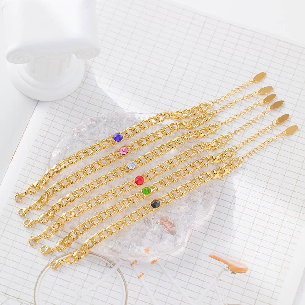 Stainless Steel Cuban Fashion Six-Color Rhinestone Women's Bracelet