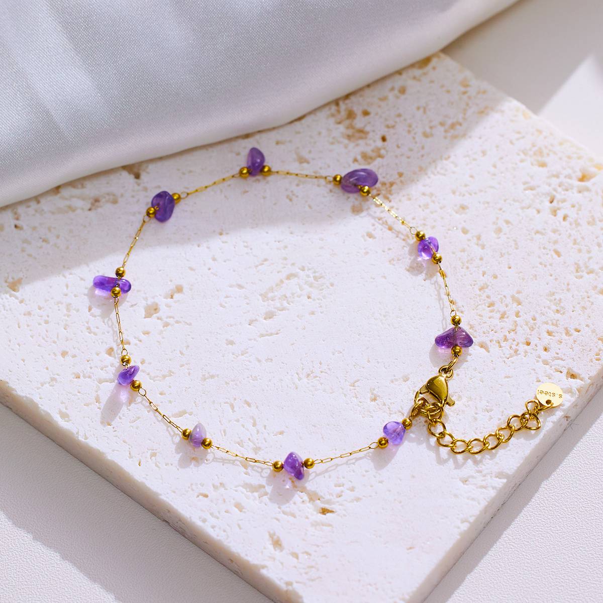 Stainless Steel Natural Stone Bohemian Vintage Baroque Beaded Ladies' Bracelet