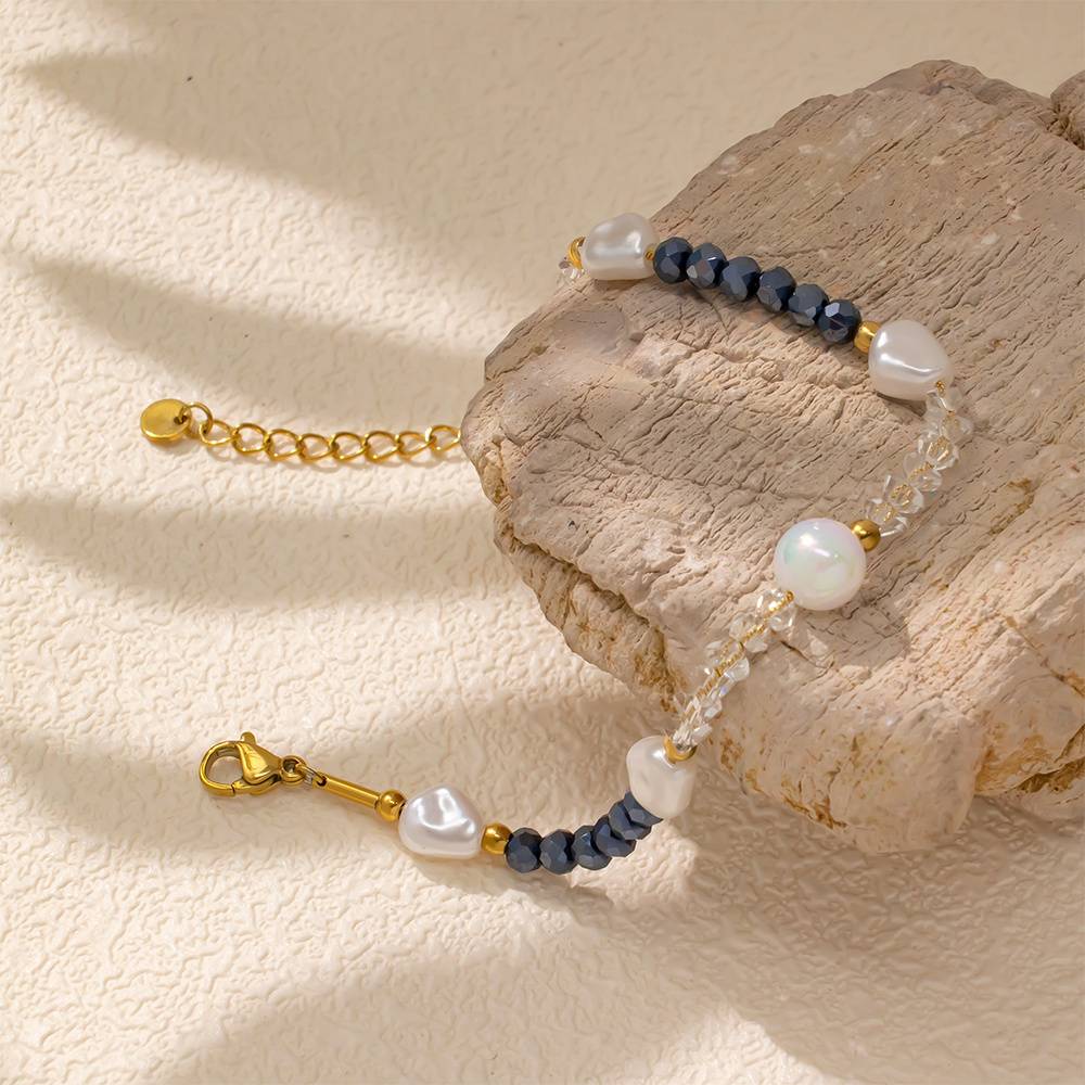 Natural pearl beaded color-customized 18k gold-plated stainless steel fashion jewelry women's bracelet