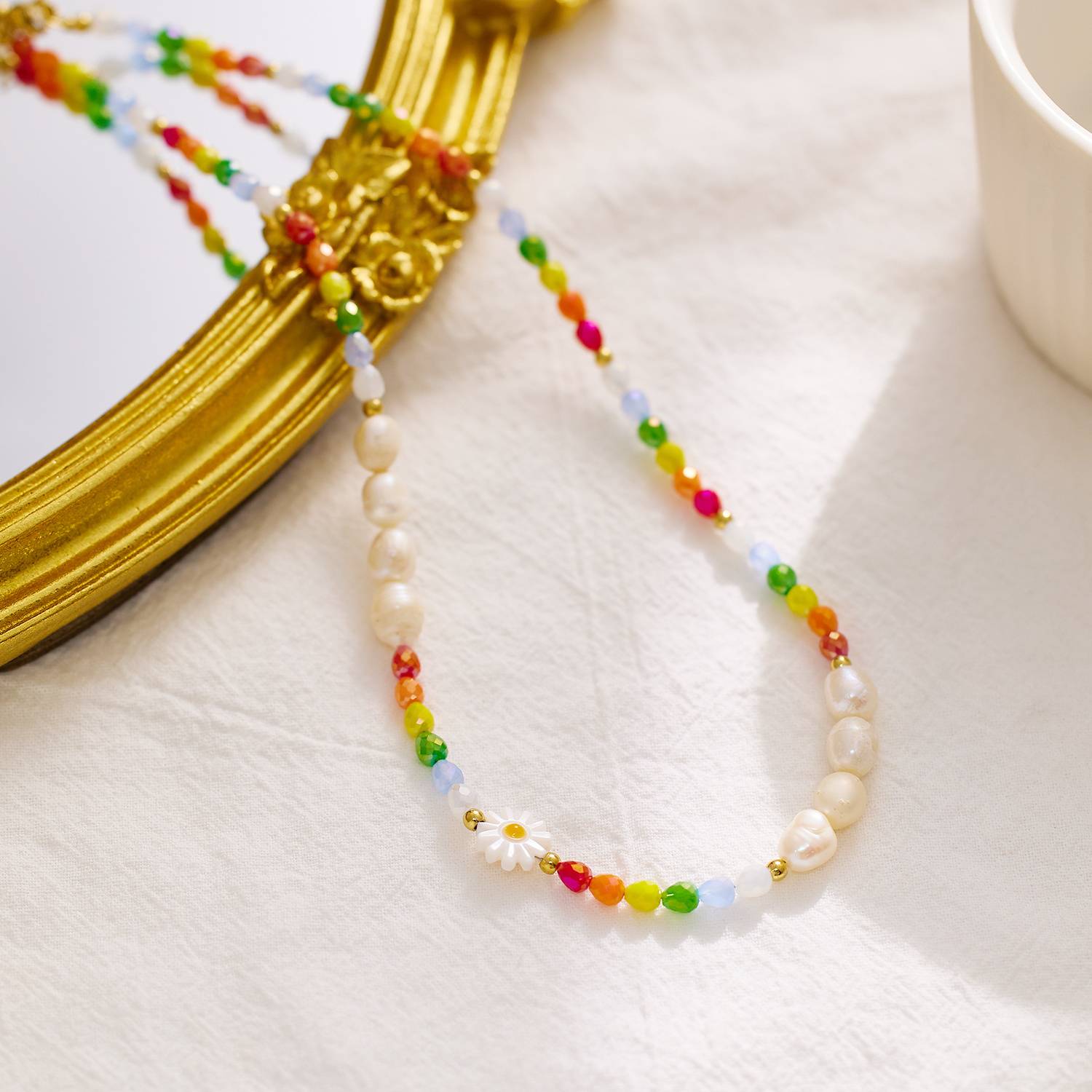 Colorful Beaded Handmade 18k Gold Plated Natural Stone Stainless Steel Custom Fashion Jewelry Necklace