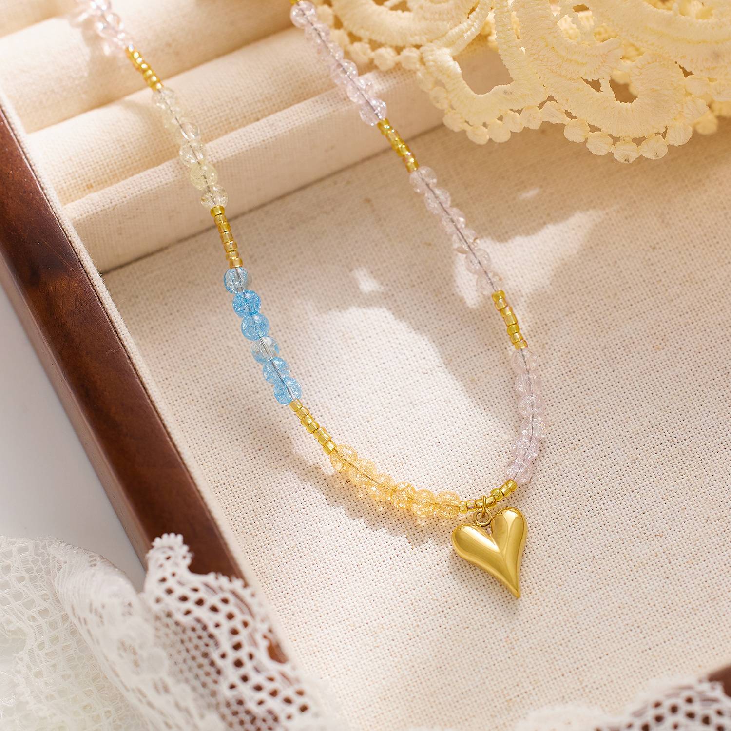 Love Beaded Design Stainless Steel 18k Gold Plated Custom Pendant Women's Fashion Jewelry Necklace