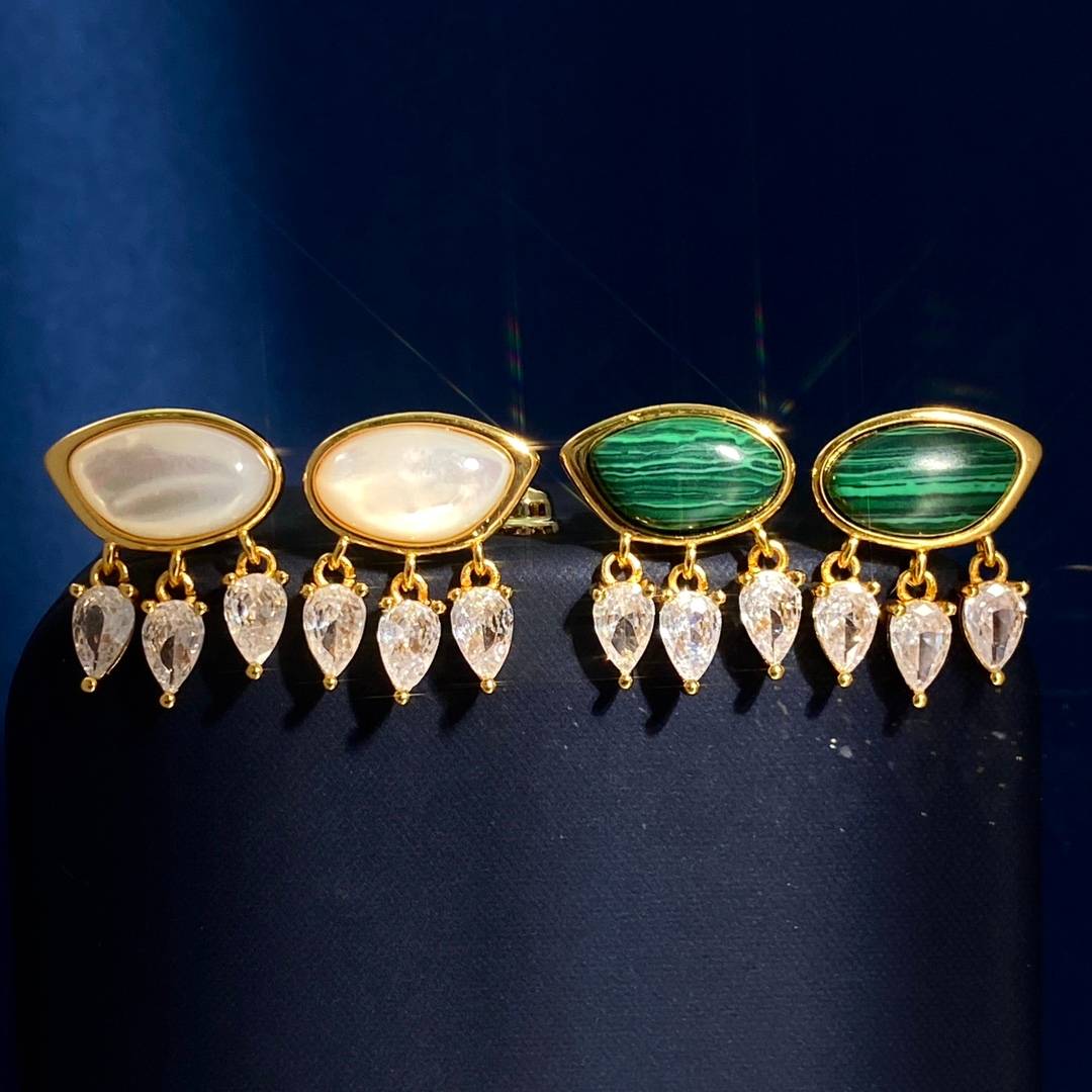 Lonceen Dazzling Natural-Stone & Zircon Drop Earrings