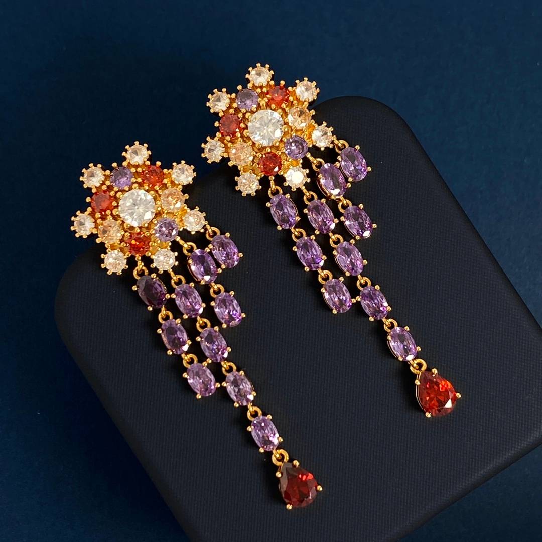 Lonceen Dazzling Multi-Color Zircon Tassel Earrings