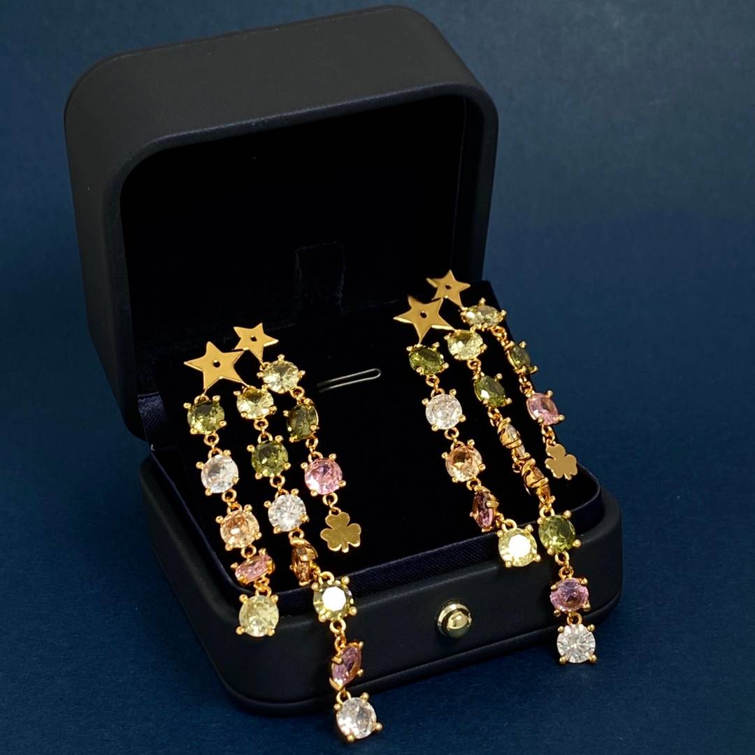 Lonceen Playful Star & Multi-Color Zircon Tassel Earrings