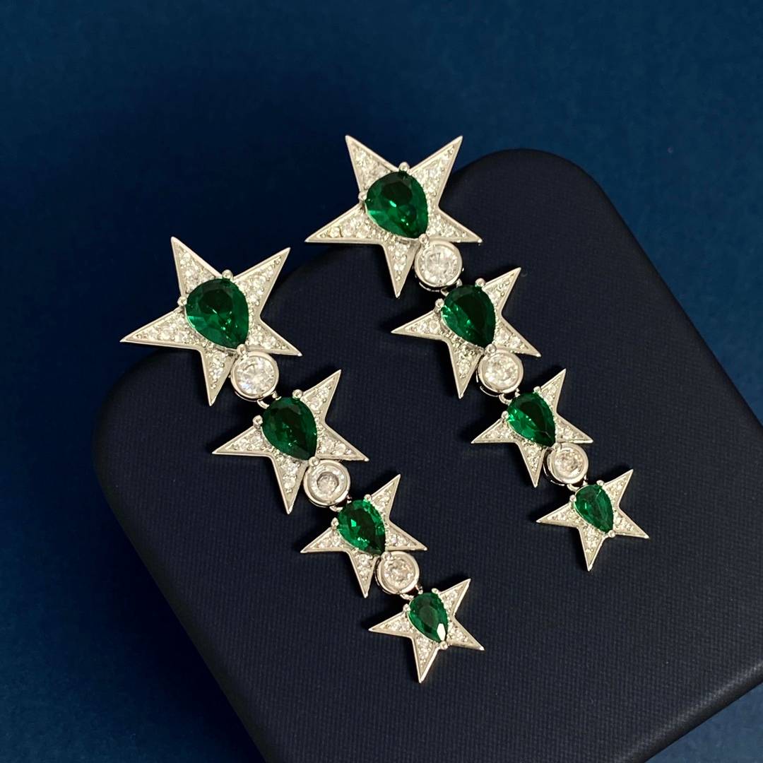 Lonceen Regal Star & Emerald Zircon Drop Earrings