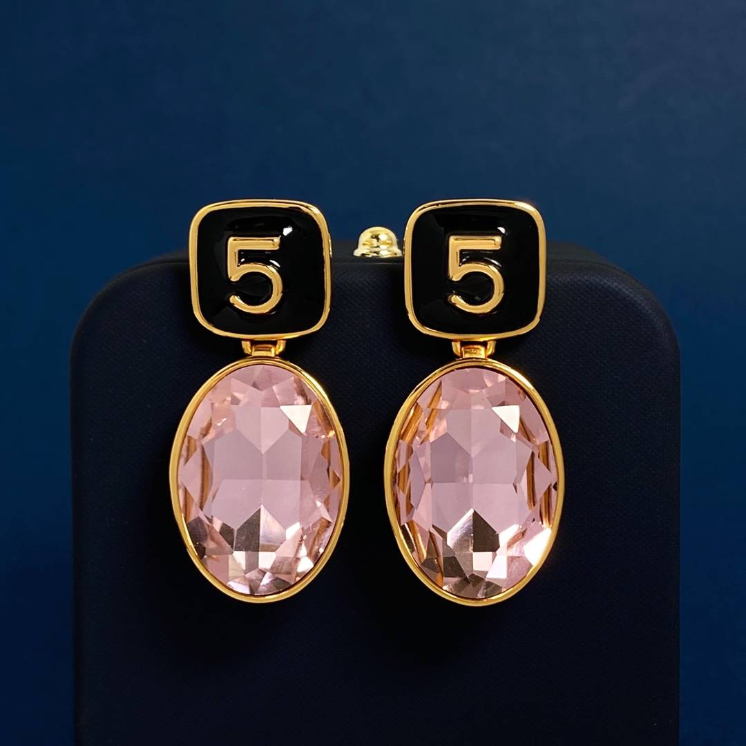 Lonceen Stylish Number 5 & Pink Zircon Drop Earrings