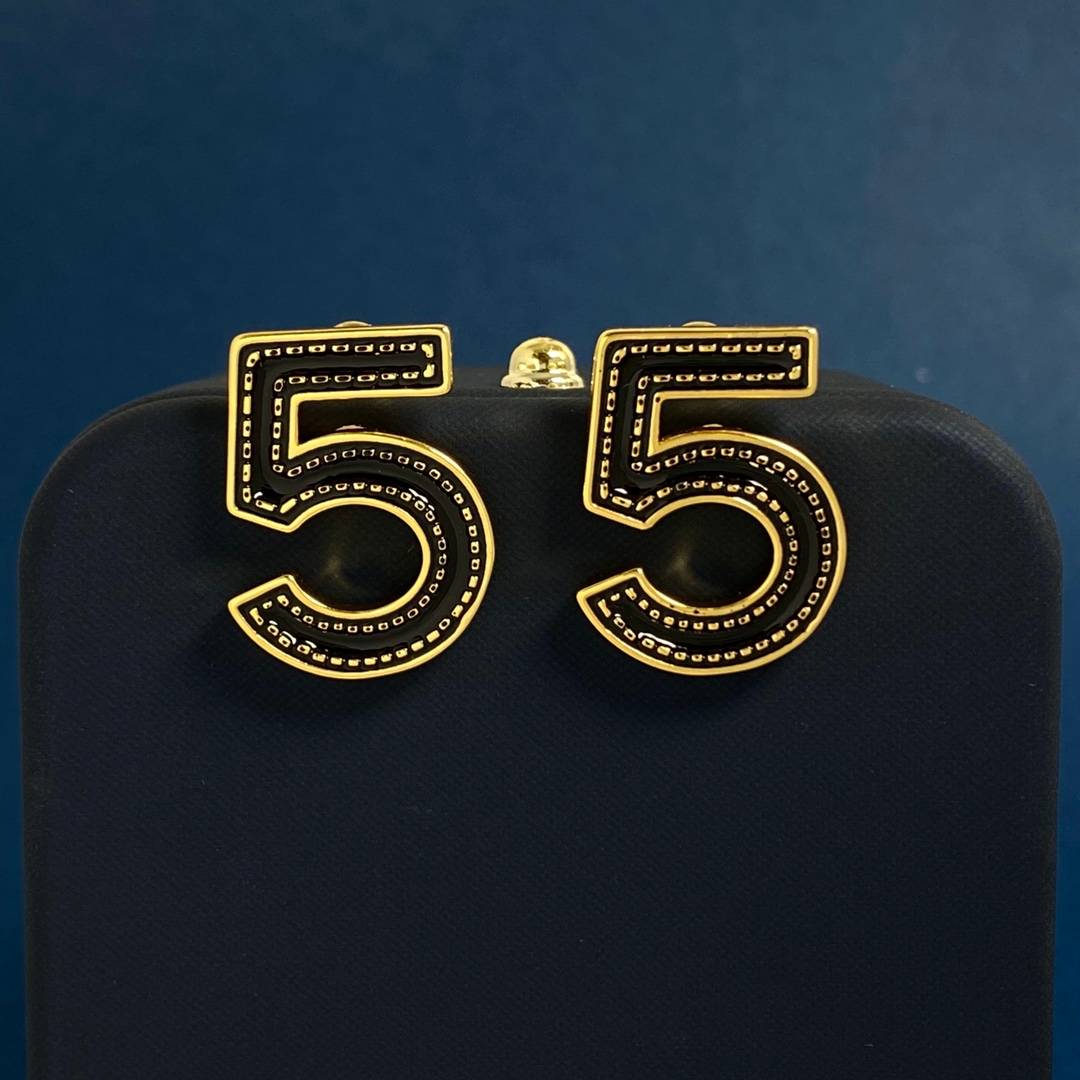 Lonceen Edgy Black Enamel Number 5 Stud Earrings