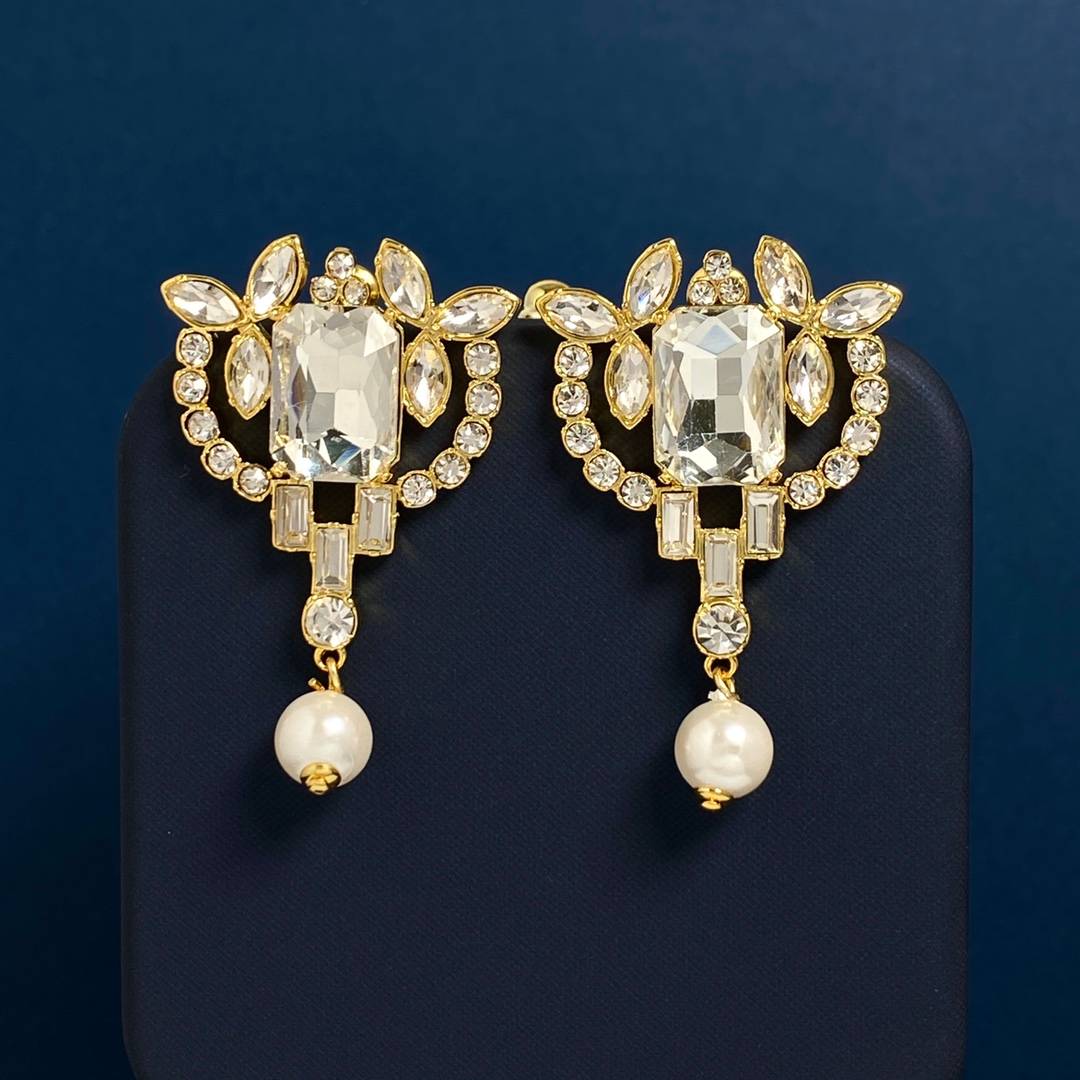 Lonceen Elegant Geometric Wreath White Zircon Pearl Drop Earrings